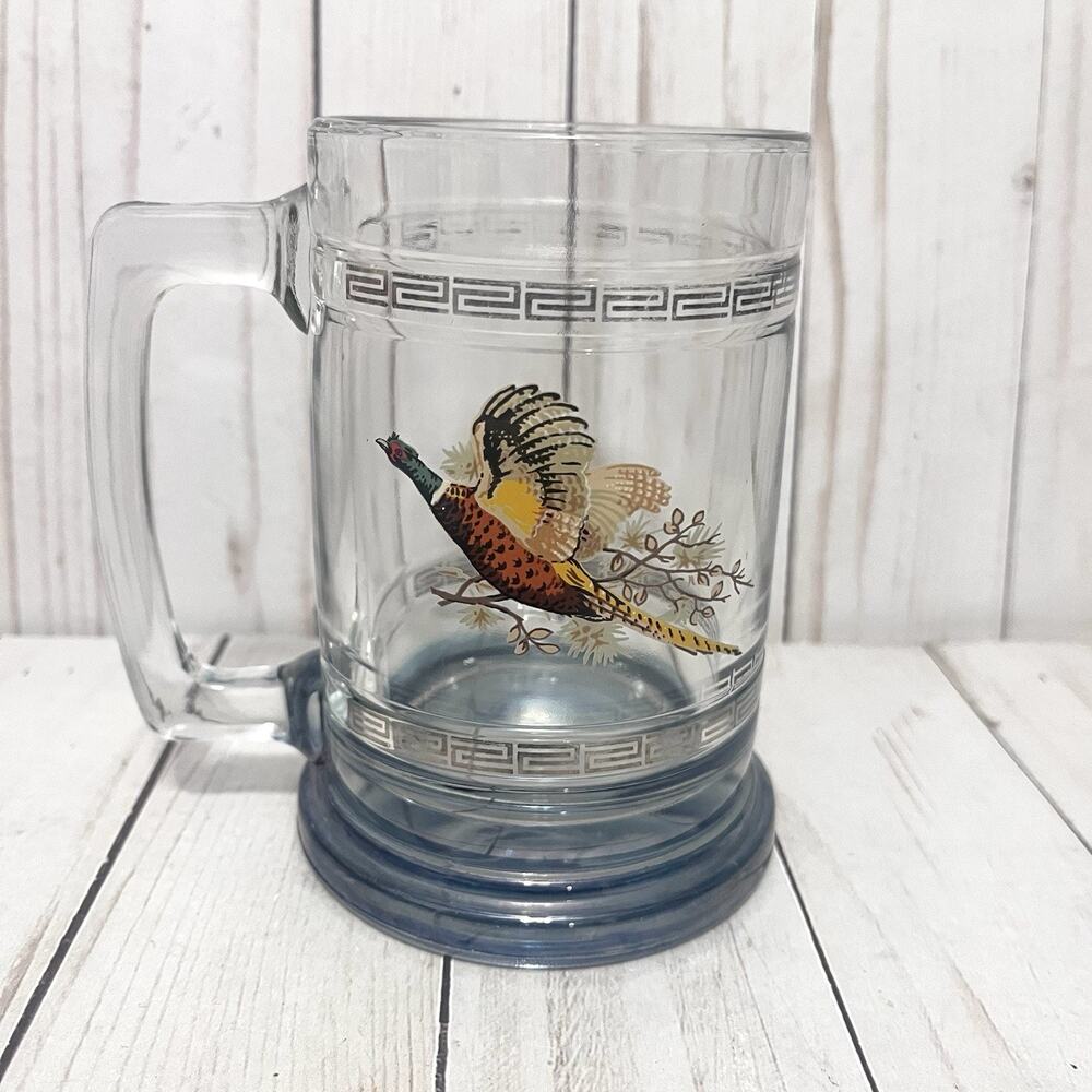 Vintage Pheasant Glass Mug Beer Glass Stein Wild Turkey MCM Cabincore